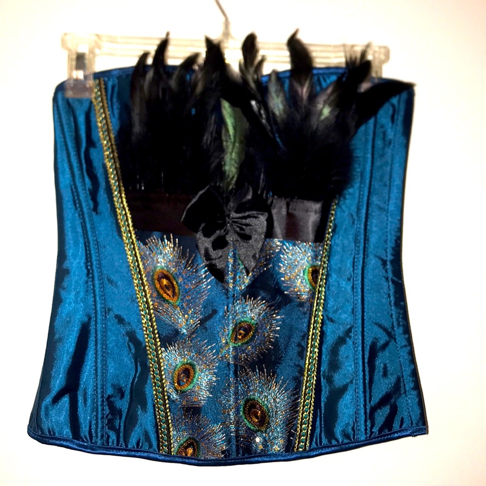 Women’s Embroidered Peacock Bustier with Feathers